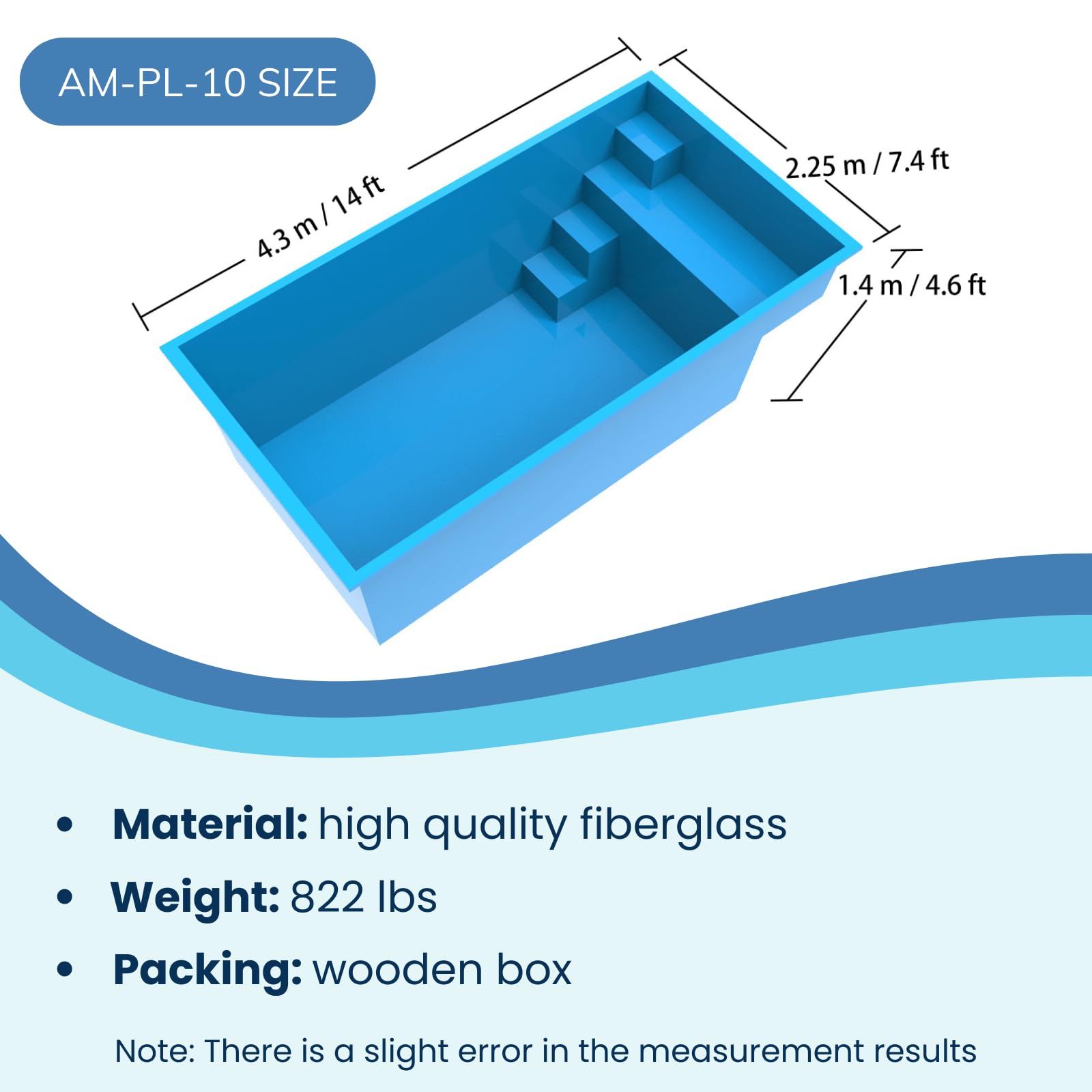Ambikun Versatile Fiberglass Pools Inground Pools - Excellence Prefab Pools with 10 Styles and Customization Options (14.1' x 7.38' x 4.59')